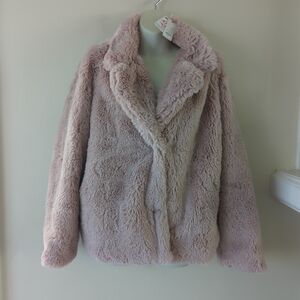 NWT medium Jou Jou woman's textured faux fur jacket pink Boho/soft
